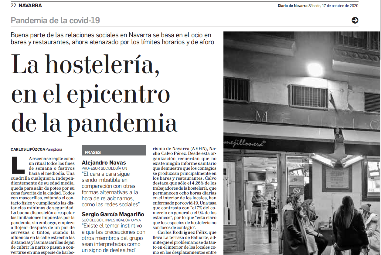 Entrevista para un reportaje del Diario de Navarra sobre el cierre de locales de comercio por la pandemia