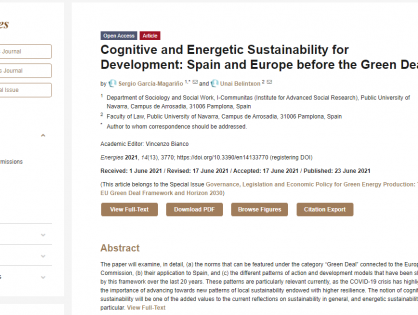 Cognitive and Energetic Sustainability for Development: Spain and Europe before the Green Deal