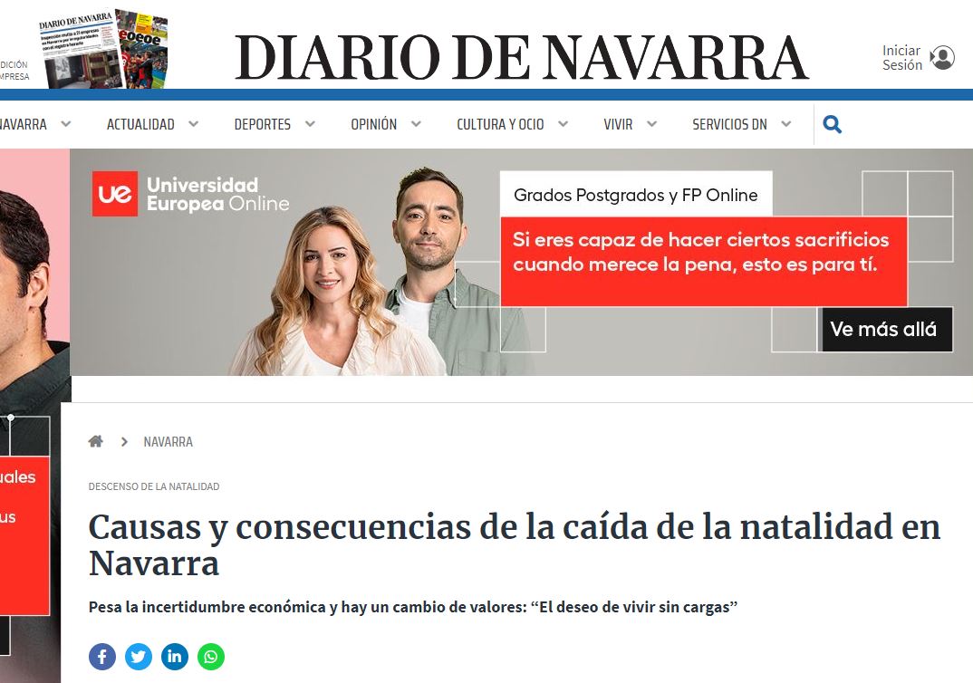 Entrevista para reportaje de Diario de Navarra sobre caída brusca de la natalidad en Navarra