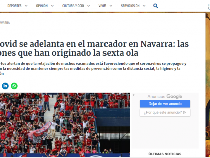 Reportaje para Diario de Navarra: La covid se adelanta en el marcador en Navarra: las razones que han originado la sexta ola