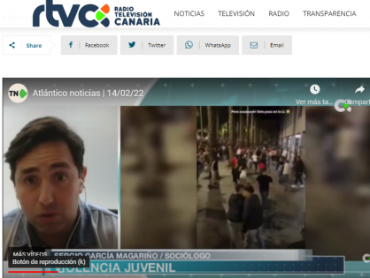 Entrevista para Radio Televisión Canaria sobre violencia juvenil en Tenerife (del 6' 06'' al 13')